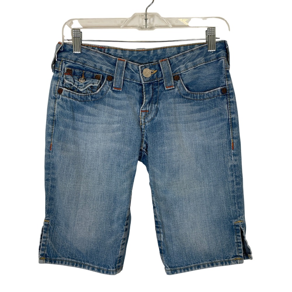 True Religion Joey Shorts Denim Bermuda Y2K Vintage Low Rise Contrast Stitch 26